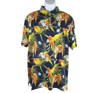 Bad Birdie Polo Shirt‎ XL Parrot Tropical Floral Short Sleeve Golf TP-3242